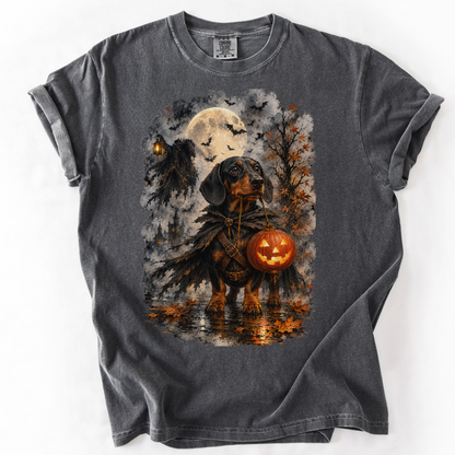 Black & Tan Dachshund Headless Horseman Inspired Halloween Comfort Colors Shirt