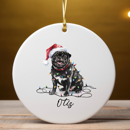 Black Pug Ornament, Personalized Pet Keepsake