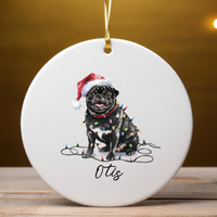 Load image into Gallery viewer, Black Pug Ornament, Personalized Pet Keepsake
