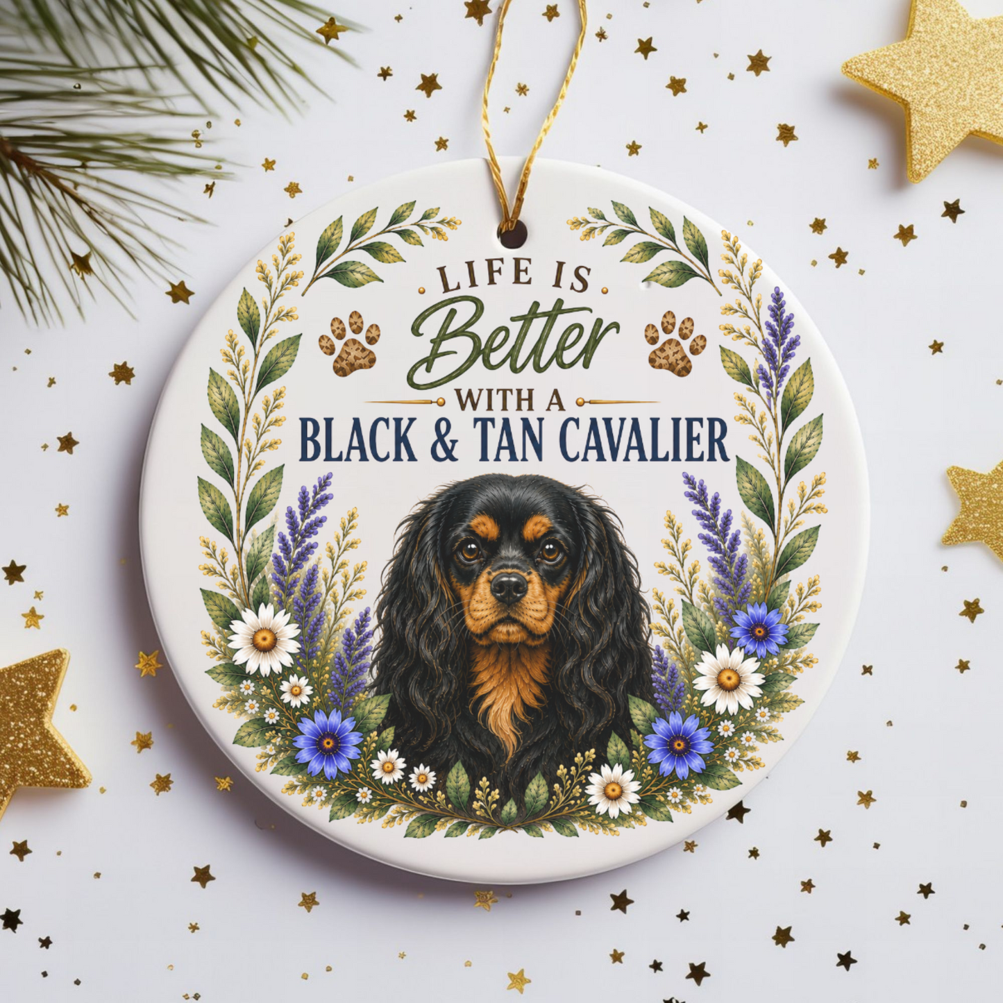Black and Tan Cavalier Ornament, Cavalier King Charles Spaniel Gift, Dog Lover Keepsake