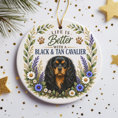 Black and Tan Cavalier Ornament, Cavalier King Charles Spaniel Gift, Dog Lover Keepsake