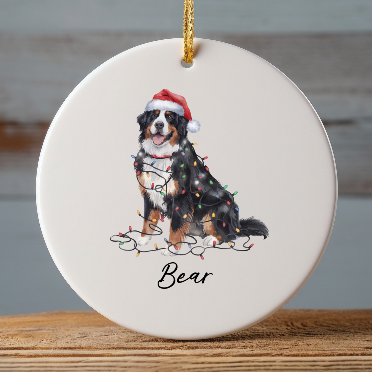 Personalized Ceramic Bernese Mountain Dog Christmas Ornament, Pet Holiday Tree Decor