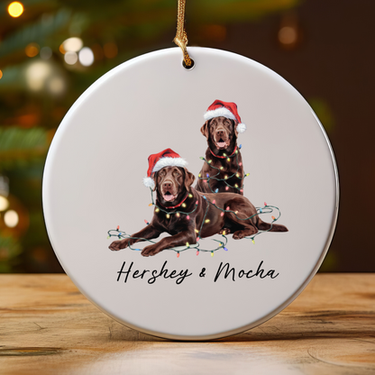 Chocolate Labradors Ornament, Personalized Dog Christmas Decor