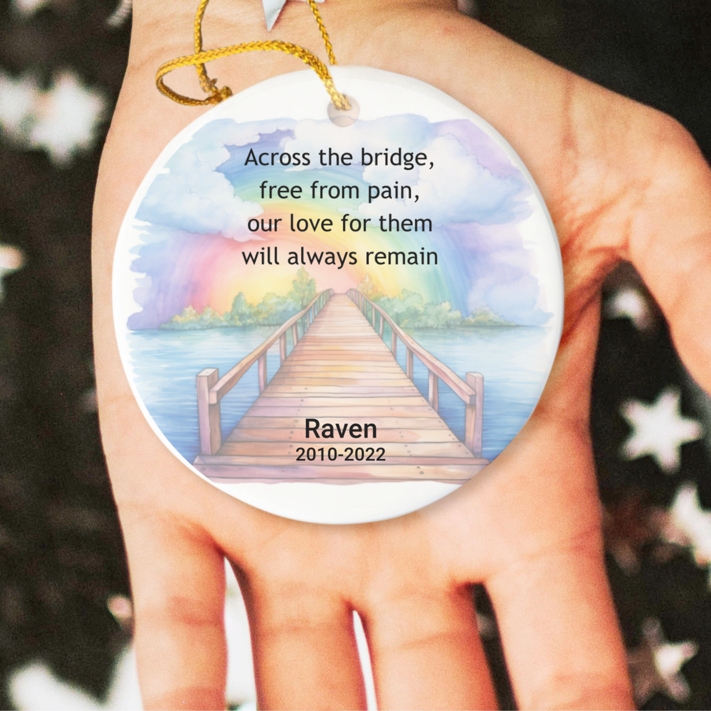 Pet Memorial Ornament, Rainbow Bridge Keepsake, Dog Cat Loss Sympathy Gift