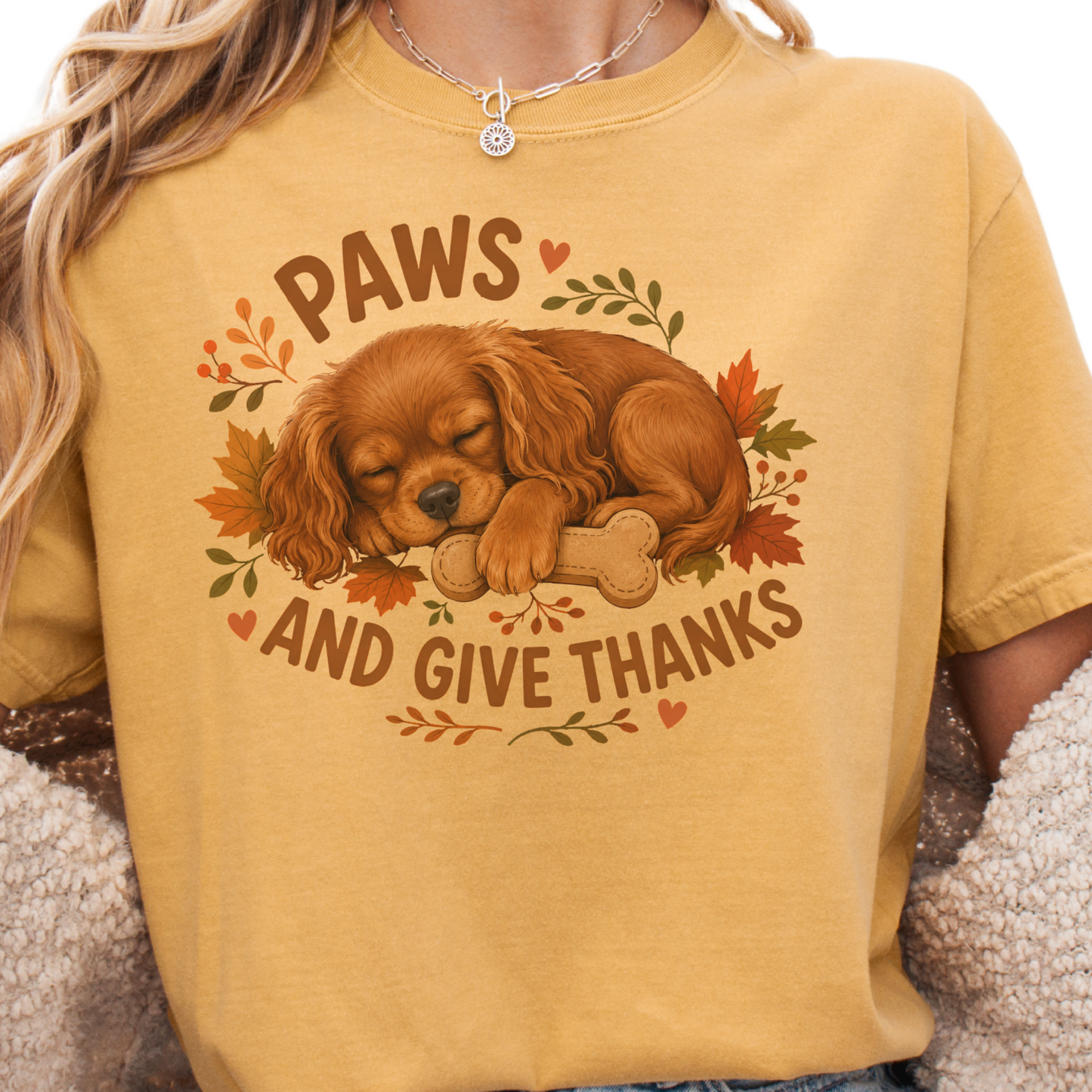 Ruby Cavalier Thanksgiving Shirt, Paws Give Thanks Tee, Fall Cavalier Dog Lover Gift