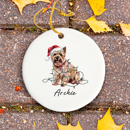 Personalized Cairn Terrier Christmas Ornament, Festive Dog Lights Keepsake, Ceramic Tree Decoration