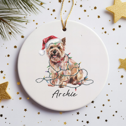 Personalized Cairn Terrier Christmas Ornament, Festive Dog Lights Keepsake, Ceramic Tree Decoration