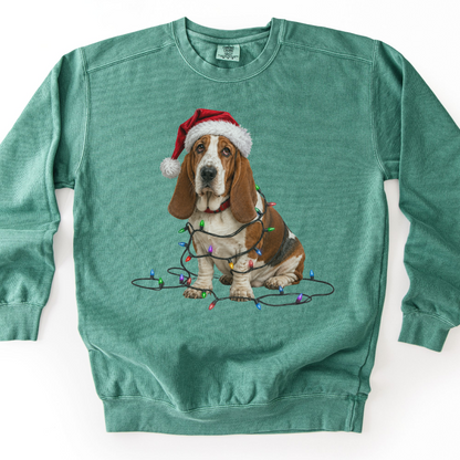 Christmas Basset Hound Sweatshirt, Festive Dog Lights Sweater, Unisex Pet Lover Apparel
