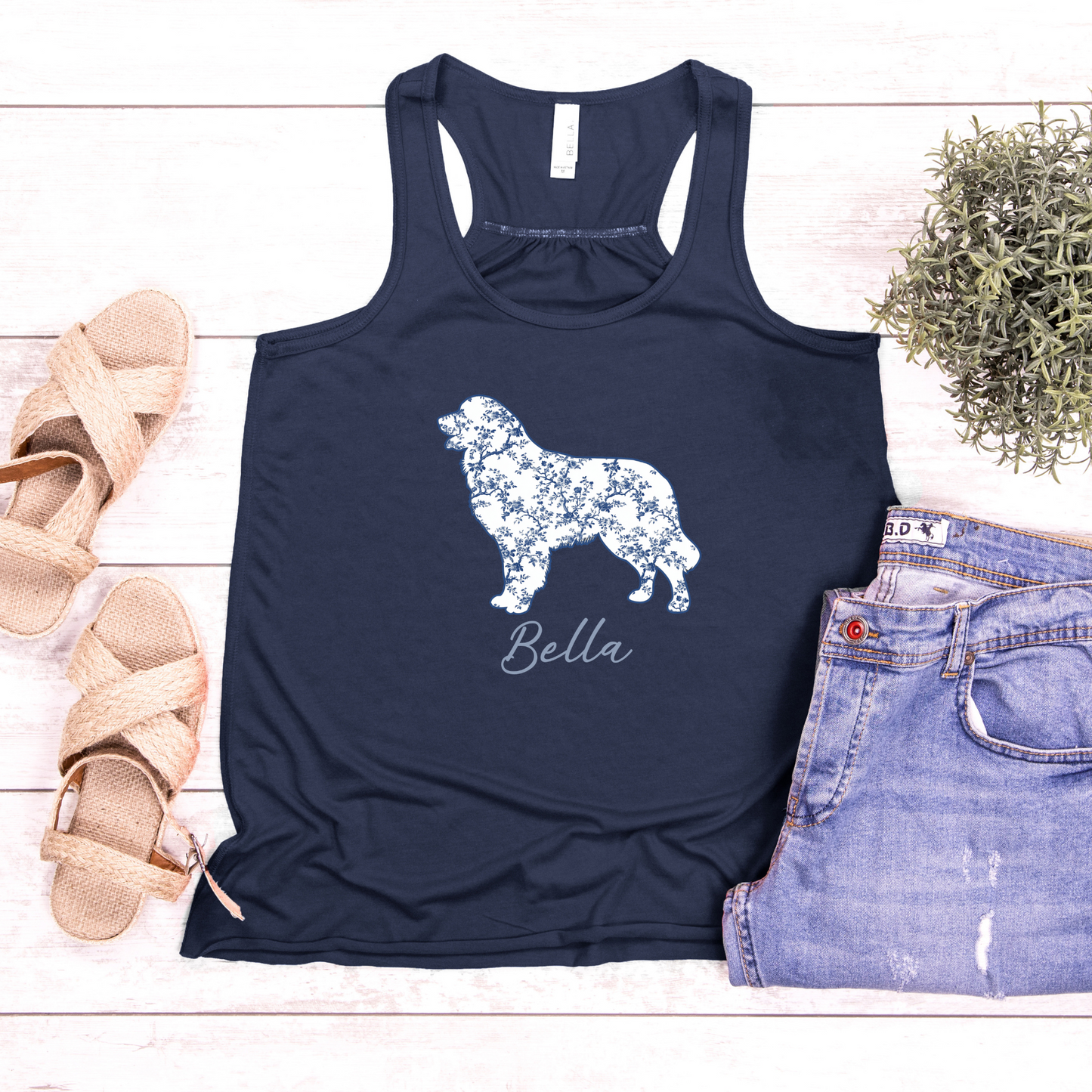 Custom Blue Floral Silhouette Dog Shirt/Hoodie/Tank - Personalize To Select Your Favorite Dog Breed