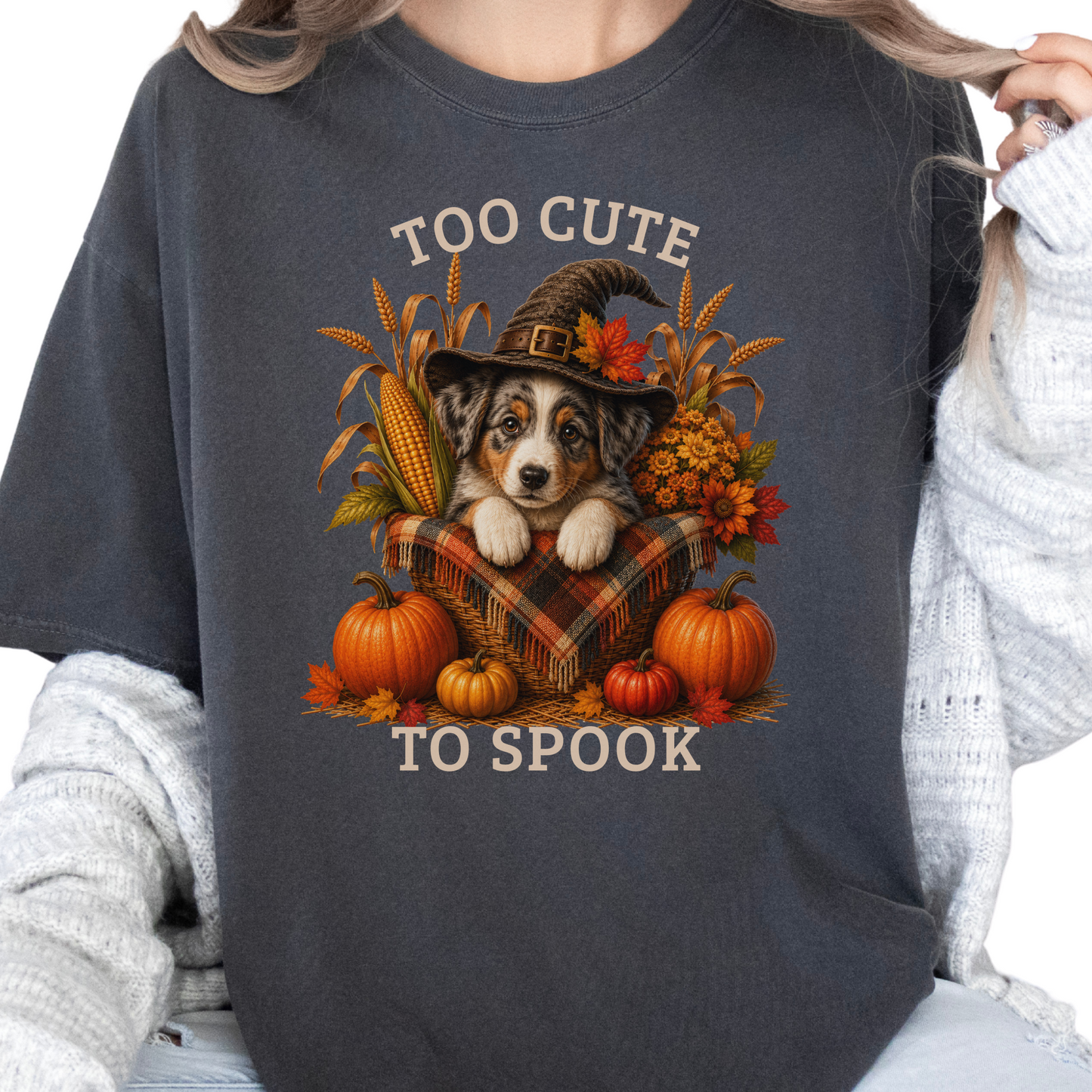 Australian Shepherd Halloween Shirt, Too Cute To Spook Fall Dog Lover Tee