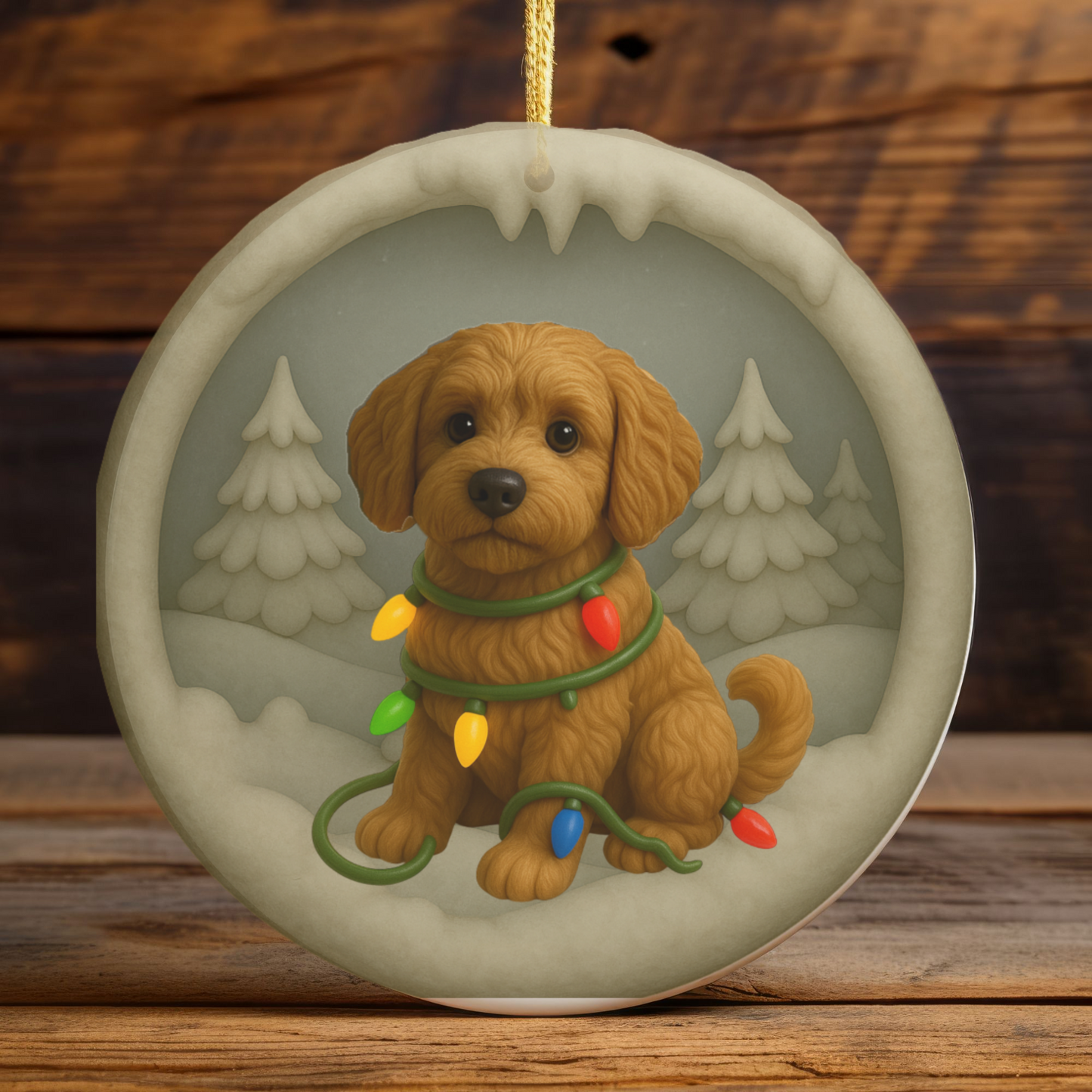 Personalized Labradoodle Christmas Ornament, 3D Clay-Style Dog Keepsake with Lights
