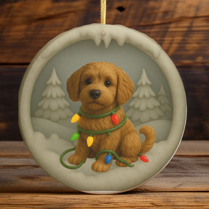 Personalized Labradoodle Christmas Ornament, 3D Clay-Style Dog Keepsake with Lights