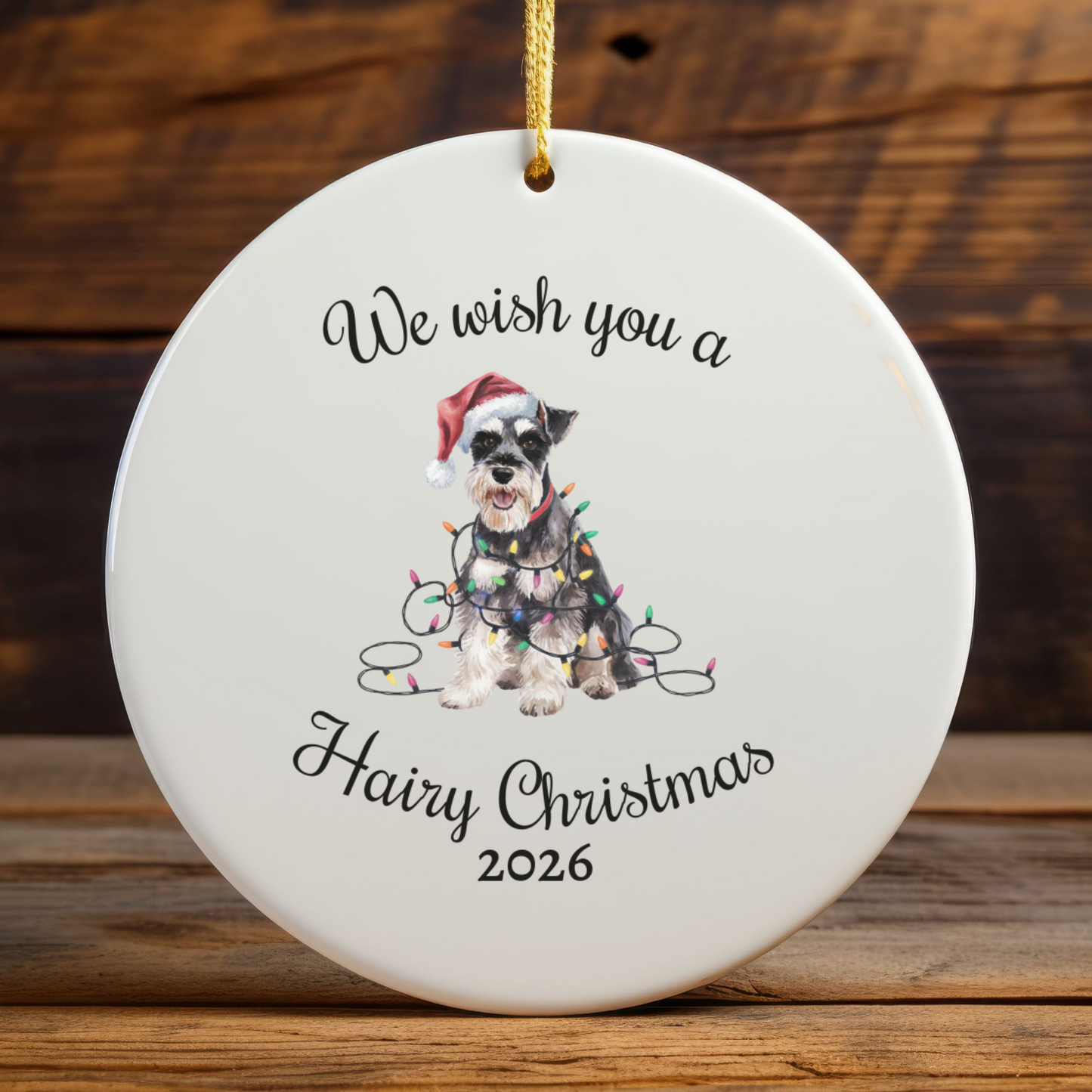 Christmas Schnauzer Ornament, Christmas Lights Dog Keepsake