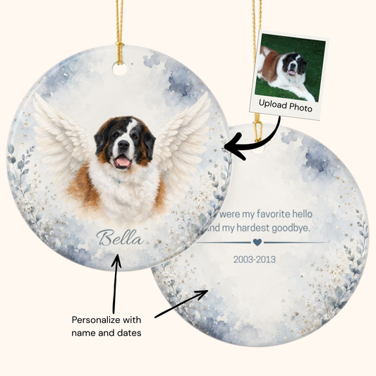 Custom Pet Memorial Ornament, Personalized Pet Loss Sympathy Gift With Photo and Name