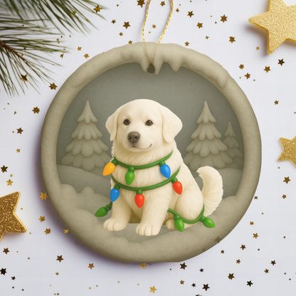 Personalized Great Pyrenees Christmas Ornament, 3D Clay-Style Dog Keepsake with Lights
