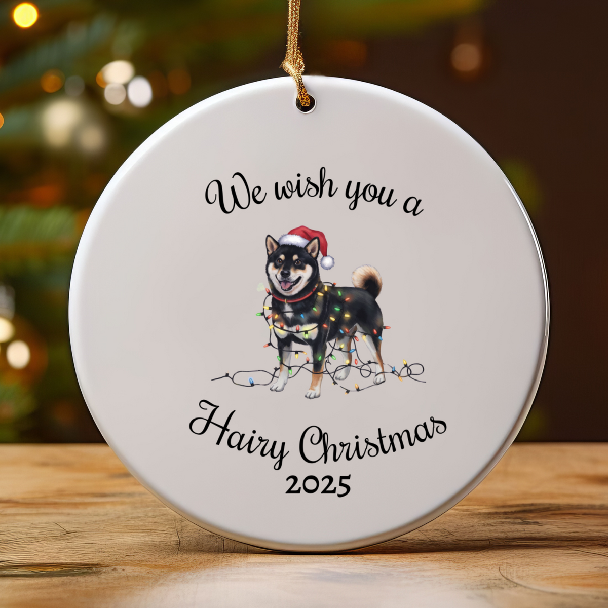 Christmas Black Shiba Inu Ornament, Christmas Lights Dog Keepsake