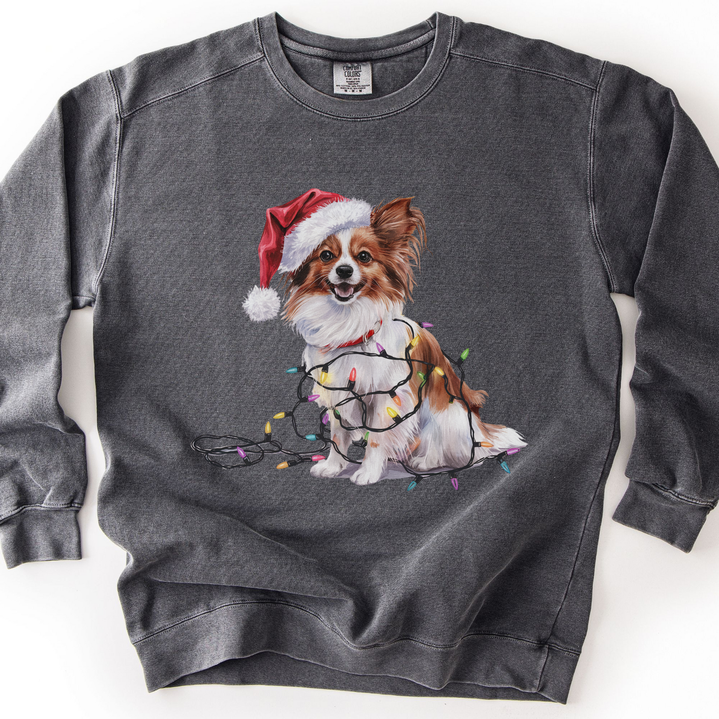 Papillon Christmas Lights Dog Sweatshirt, Festive Holiday Dog Lover Gift