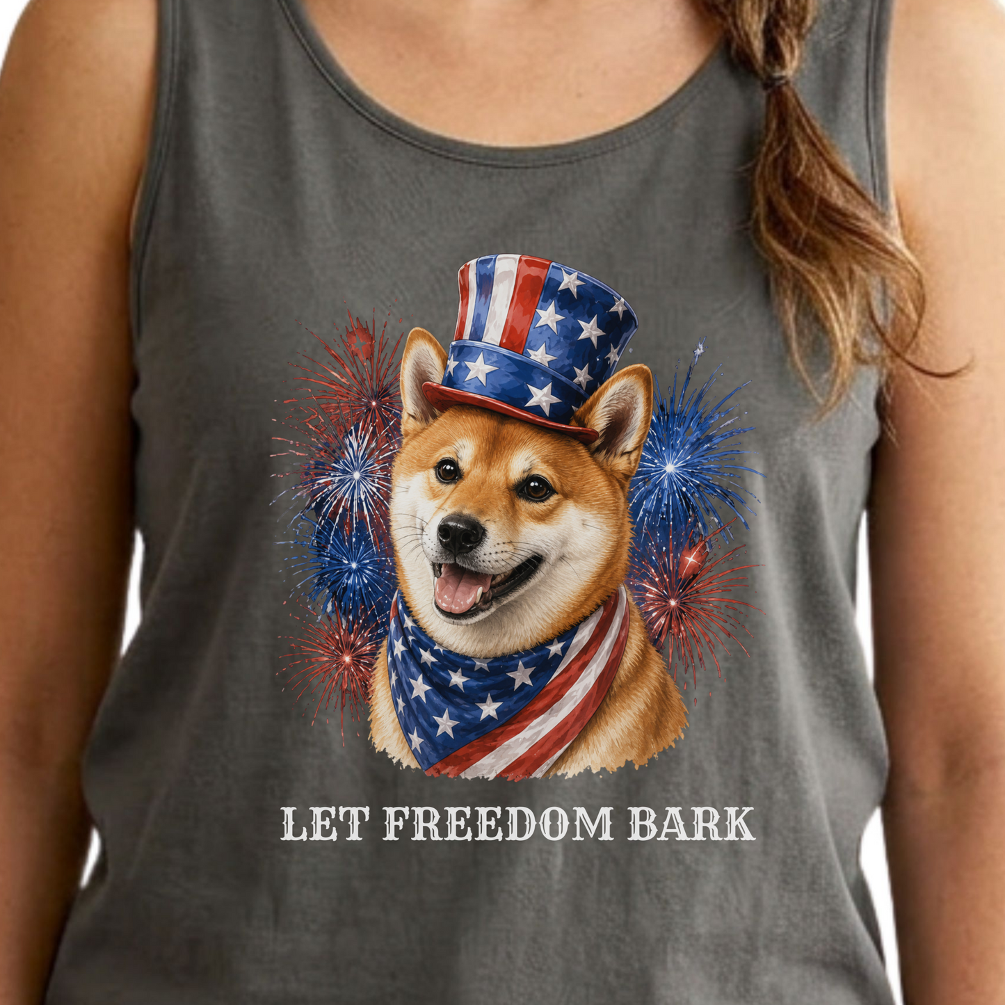 Patriotic Red Shiba Inu Tank Top, Let Freedom Bark