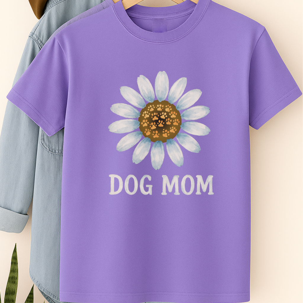 Dog Mom Shirt with Paw Print Flower Cute Pet Lover Tee Dog Mama Gift Floral Dog Mom T-Shirt Dog Mothers Day T-Shirt