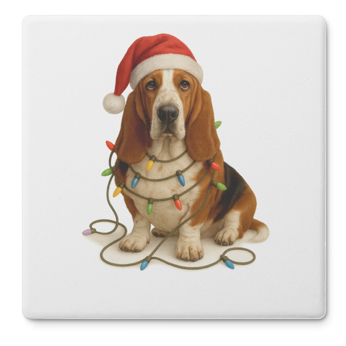 Basset Hound Christmas Lights Dog Coasters