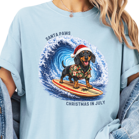 Christmas in July Dachshund Santa Paws Beach Shirt