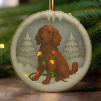 Personalized Irish Setter Christmas Ornament, 3D Clay-Style Dog Keepsake with Lights
