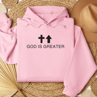 Load image into Gallery viewer, God Is Greater Shirt, Tank or Hoodie – Christian Apparel with Cross &amp; Arrow – Inspirational Faith-Based Gift for Women
