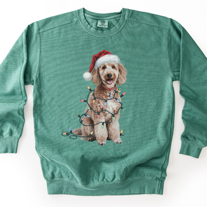 Poodle Christmas Lights Sweatshirt, Festive Dog Mom Sweater, Holiday Poodle Apparel