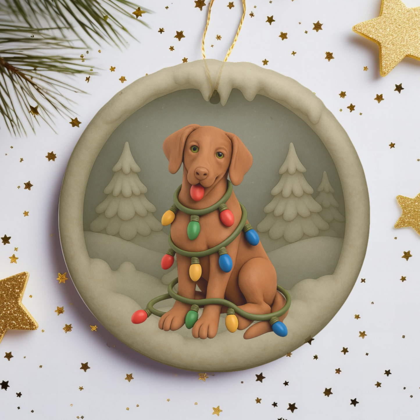 Vizsla Christmas Ornament, Personalized Vizsla Puppy with Holiday Lights, Custom Dog Lover Gift, Tree Decoration