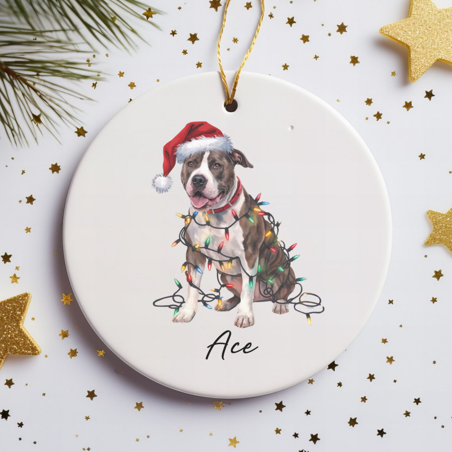 Personalized Pitbull Dog Ornament, Custom Ceramic Pet Keepsake