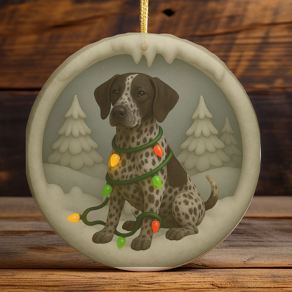 Personalized Brown German Shorthaired Pointer Christmas Ornament, 3D Clay-Style Dog Keepsake with Lights