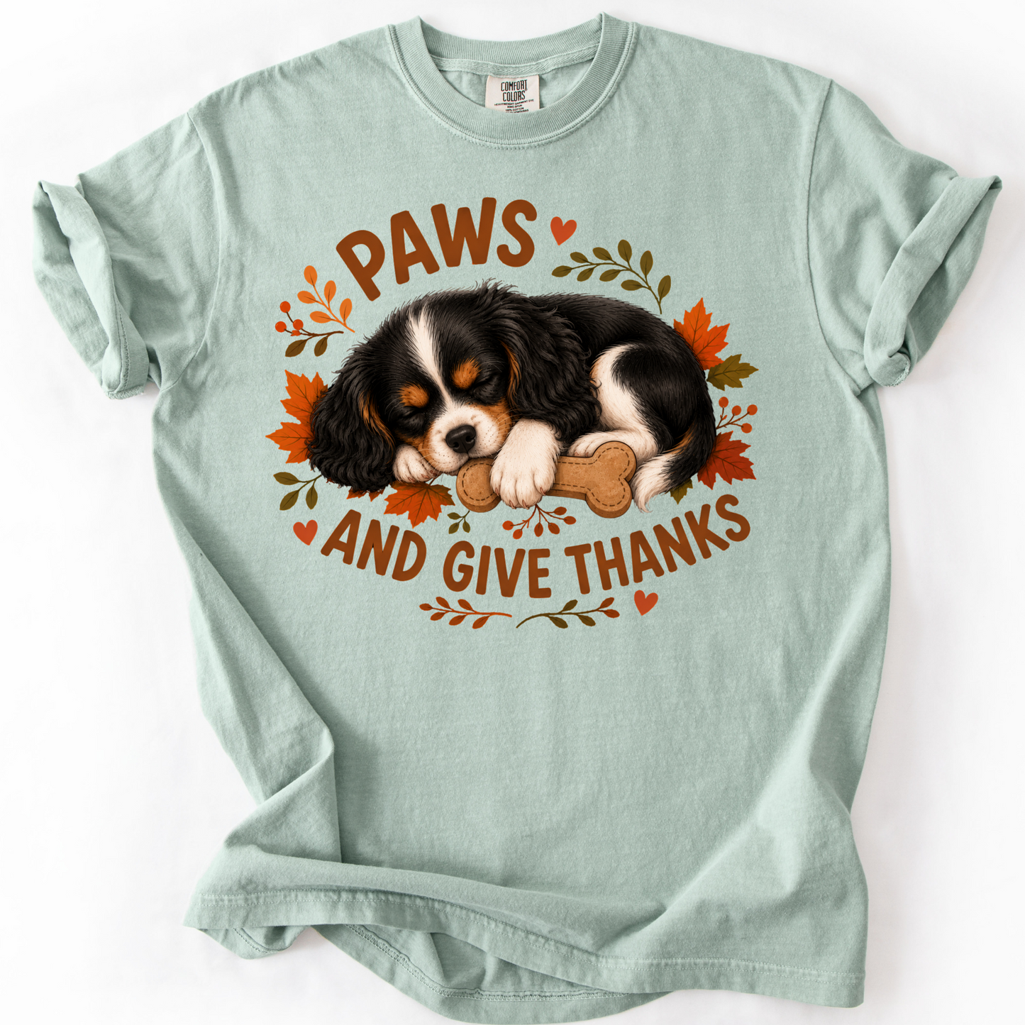 Tricolor Cavalier Thanksgiving Shirt, Paws Give Thanks Tee, Fall Cavalier Dog Lover Gift