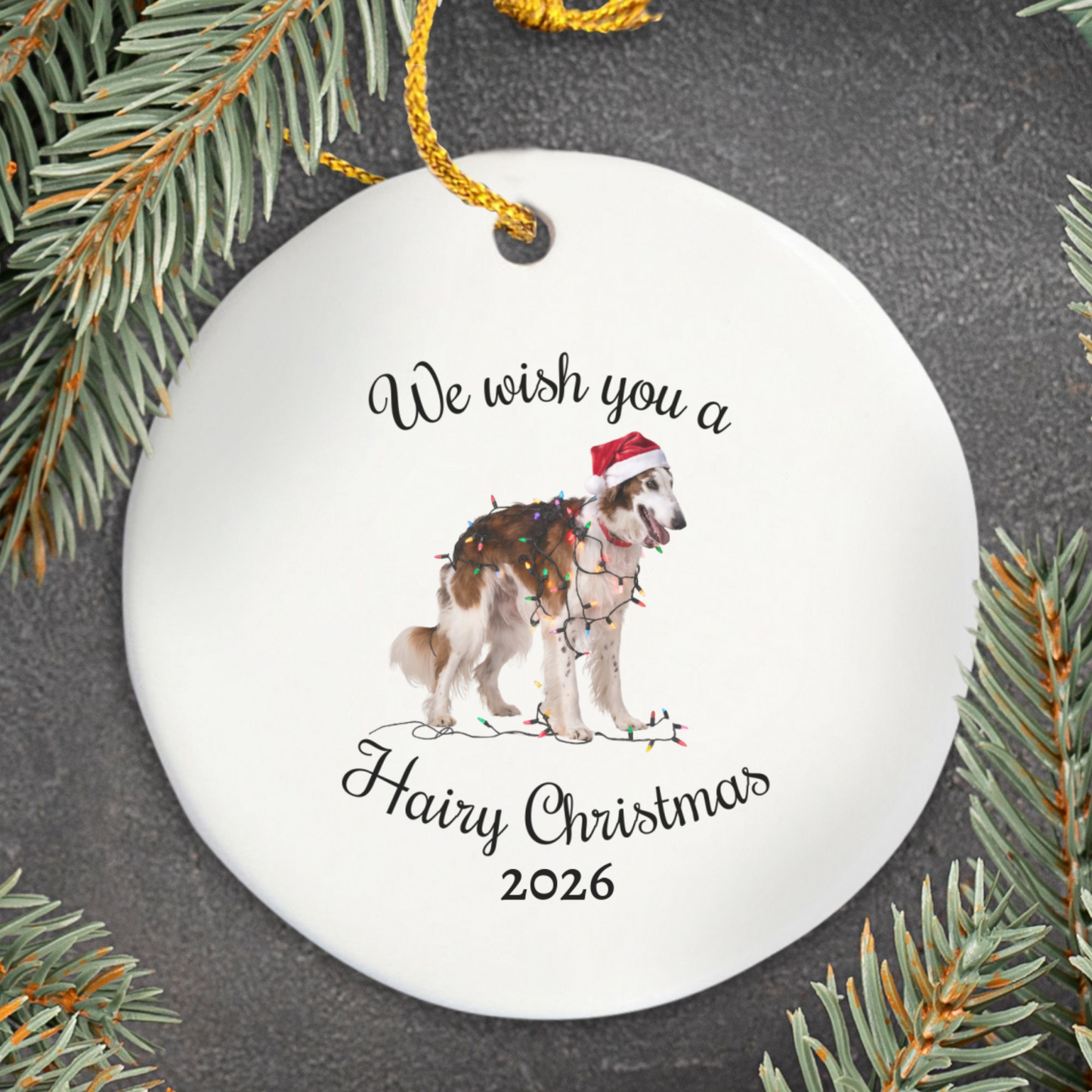 Christmas Borzoi Ornament, Christmas Lights Dog Keepsake, Christmas Dog, Borzoi Mom, Gift For Dog Lover, Borzoi
