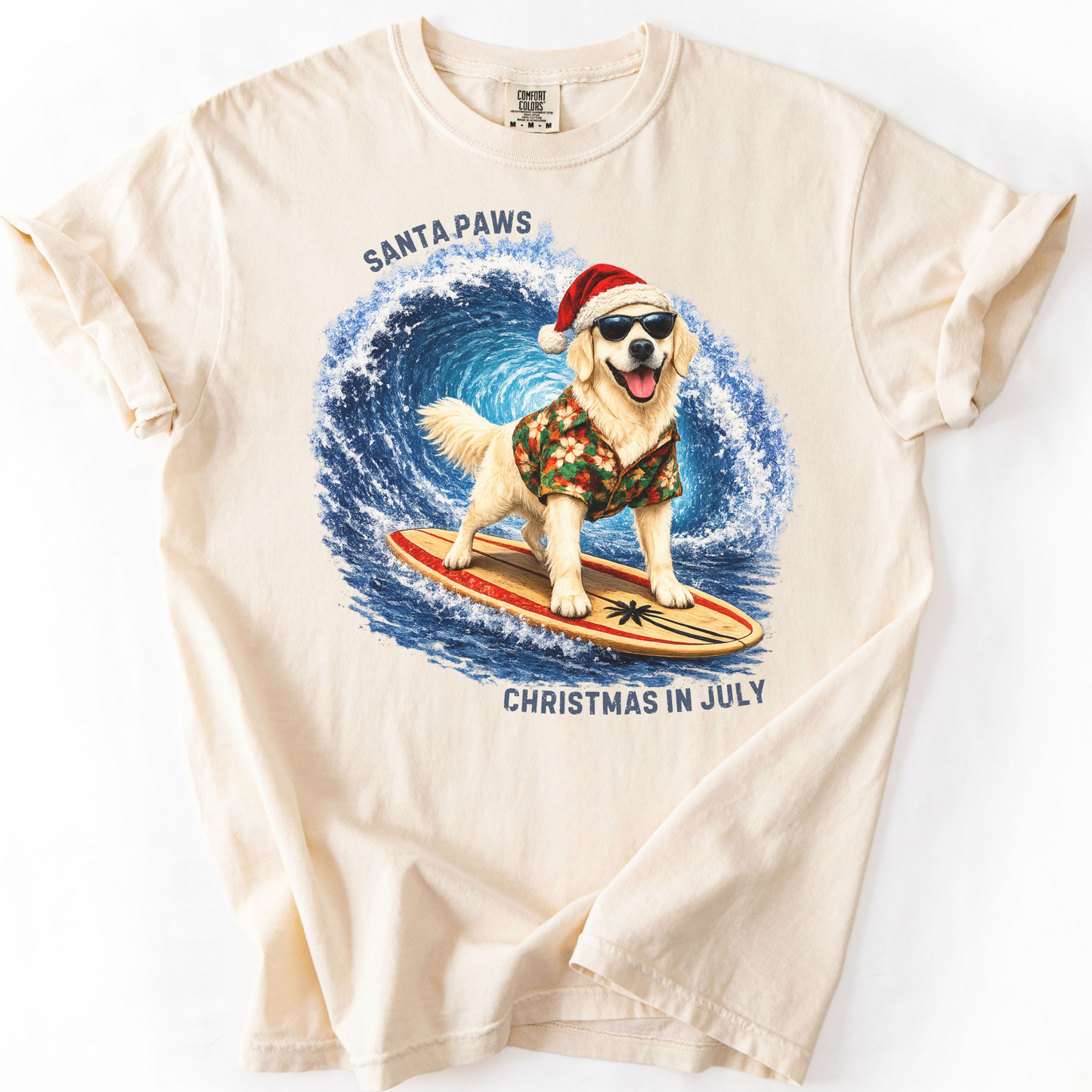 Christmas in July Gift for English Cream Golden Retriever Lovers, Santa Paws Beach Shirt