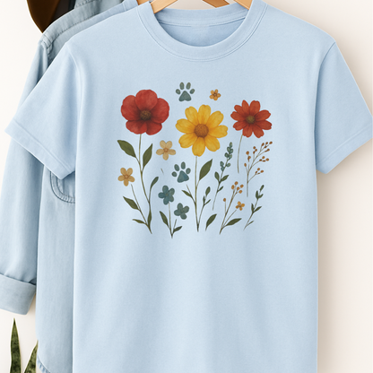 Wildflower Paw Print Shirt Dog Mom Boho Floral Tee Nature-Inspired Pet Lover Gift Watercolor Garden Dog T-Shirt Dog Mothers Day T-Shirt