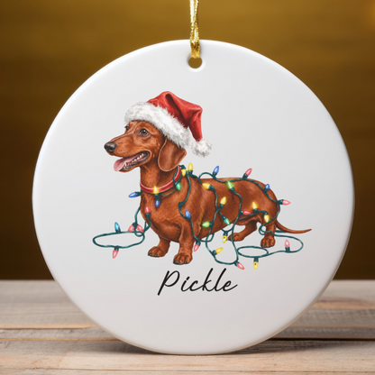 Personalized Red Dachshund Ornament, Dog Christmas Ornament, Custom Pet Name Holiday Decor Gift