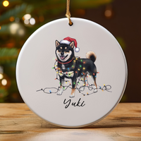 Load image into Gallery viewer, Personalized Black Shiba Inu Ornament, Custom Dog Lover Gift
