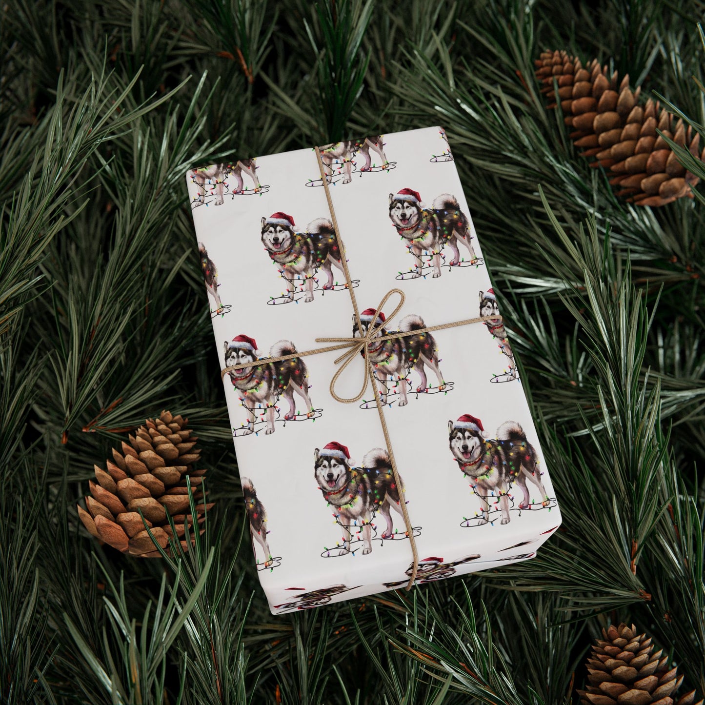 Alaskan Malamute Christmas Lights Wrapping Paper