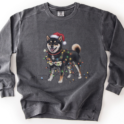 Black Shiba Inu Christmas Lights Sweatshirt, Festive Dog Lover Apparel