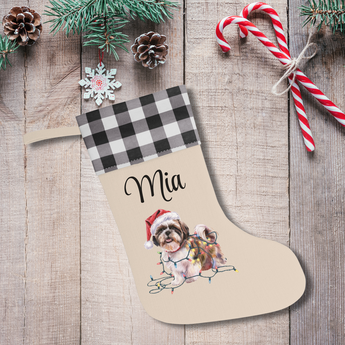 Personalized Shih Tzu Christmas Stocking, Holiday Decor Gift for Pet Lovers