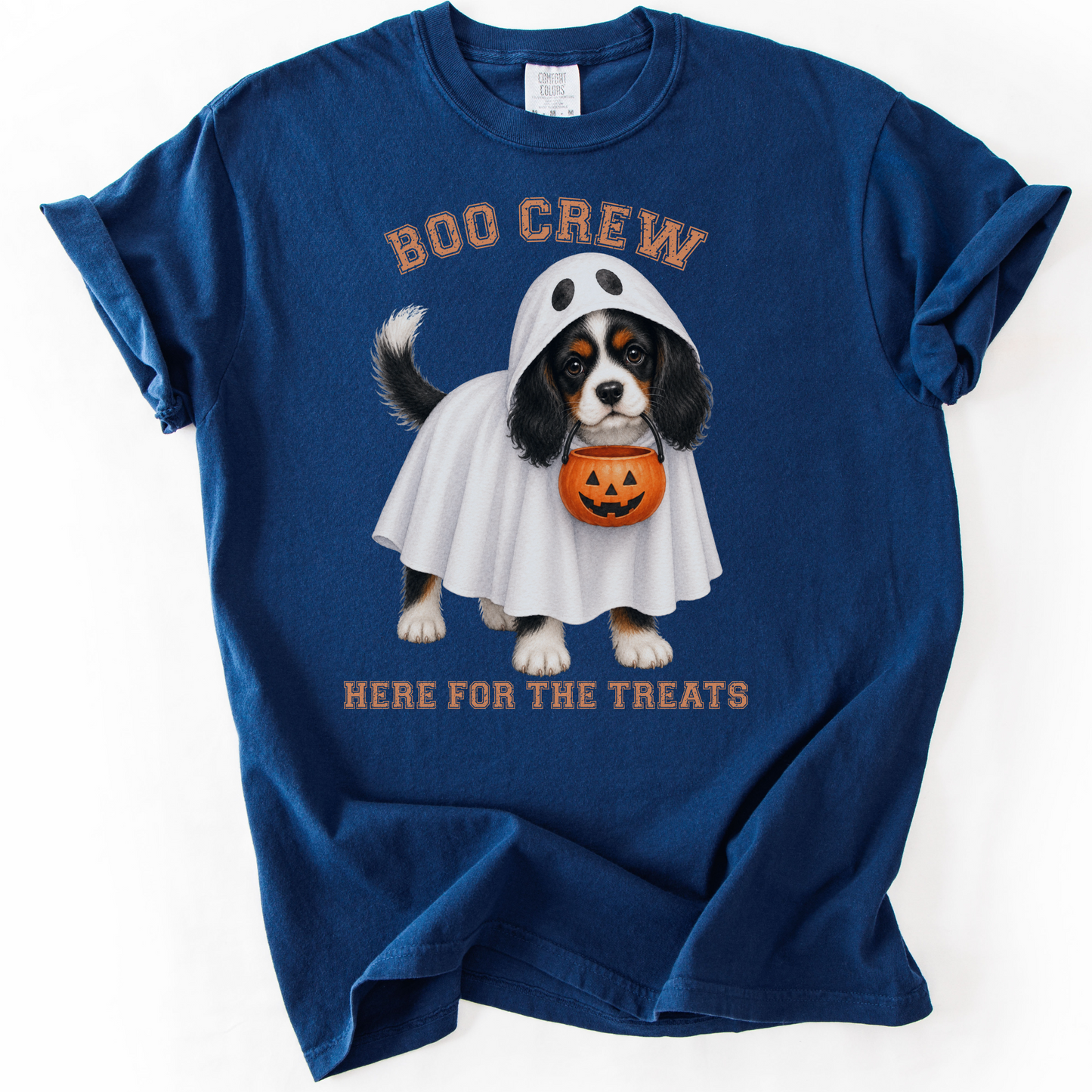 Tricolor Cavalier Boo Crew Halloween Shirt, Here for the Treats Dog Mom Tee