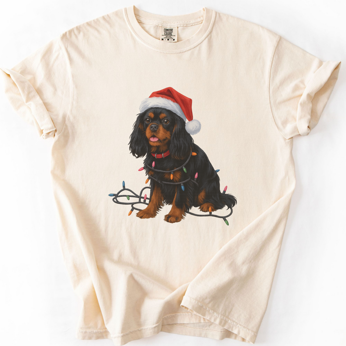 Black and Tan Cavalier King Charles Spaniel Christmas Lights Dog Shirt