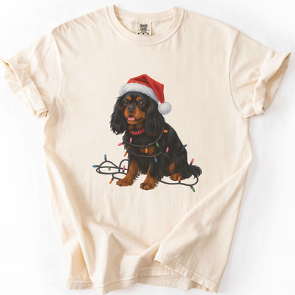 Black and Tan Cavalier King Charles Spaniel Christmas Lights Dog Shirt