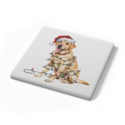 Personalized Yellow Lab Dog Christmas Lights Coasters