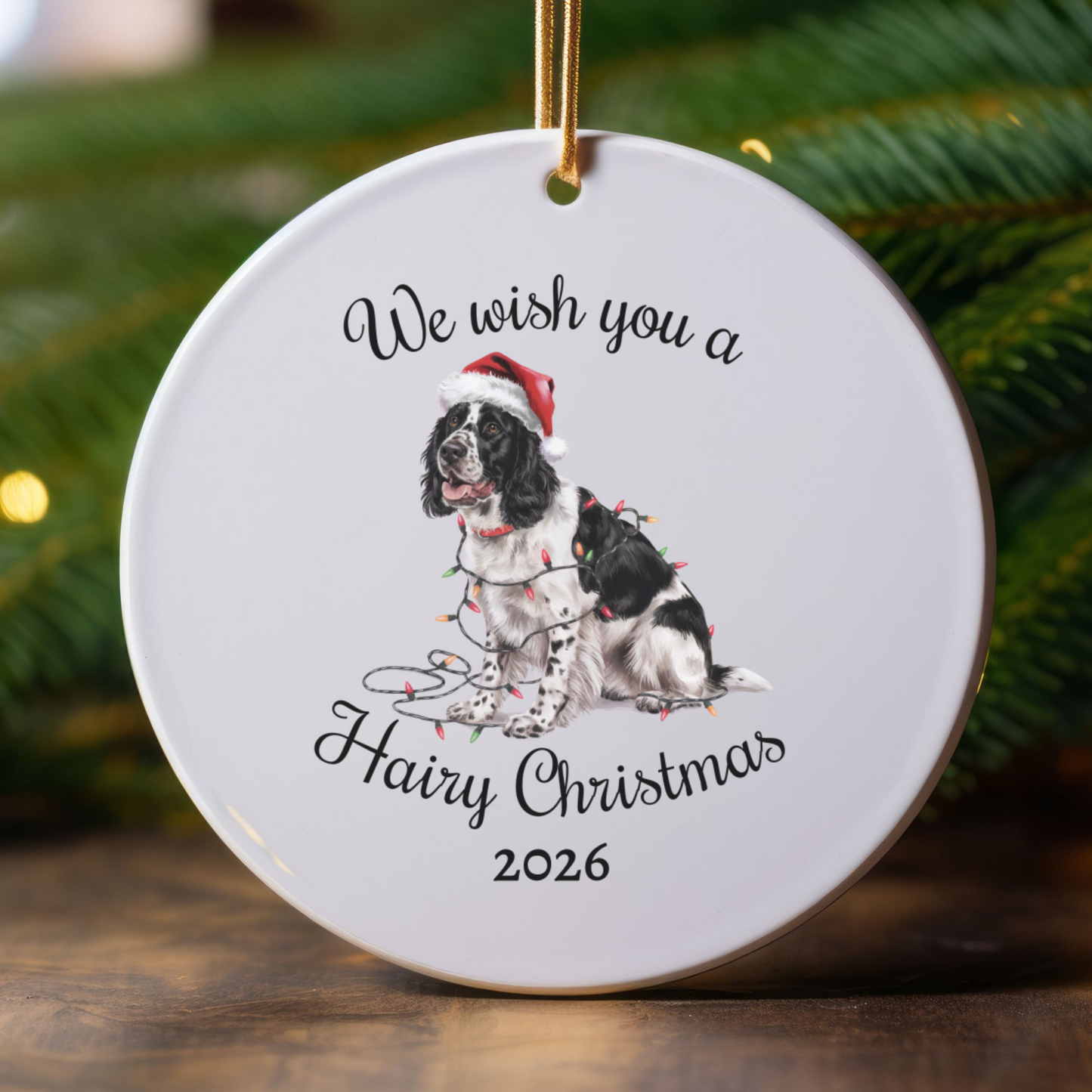 Christmas Black Springer Spaniel Ornament, Christmas Lights Dog Keepsake