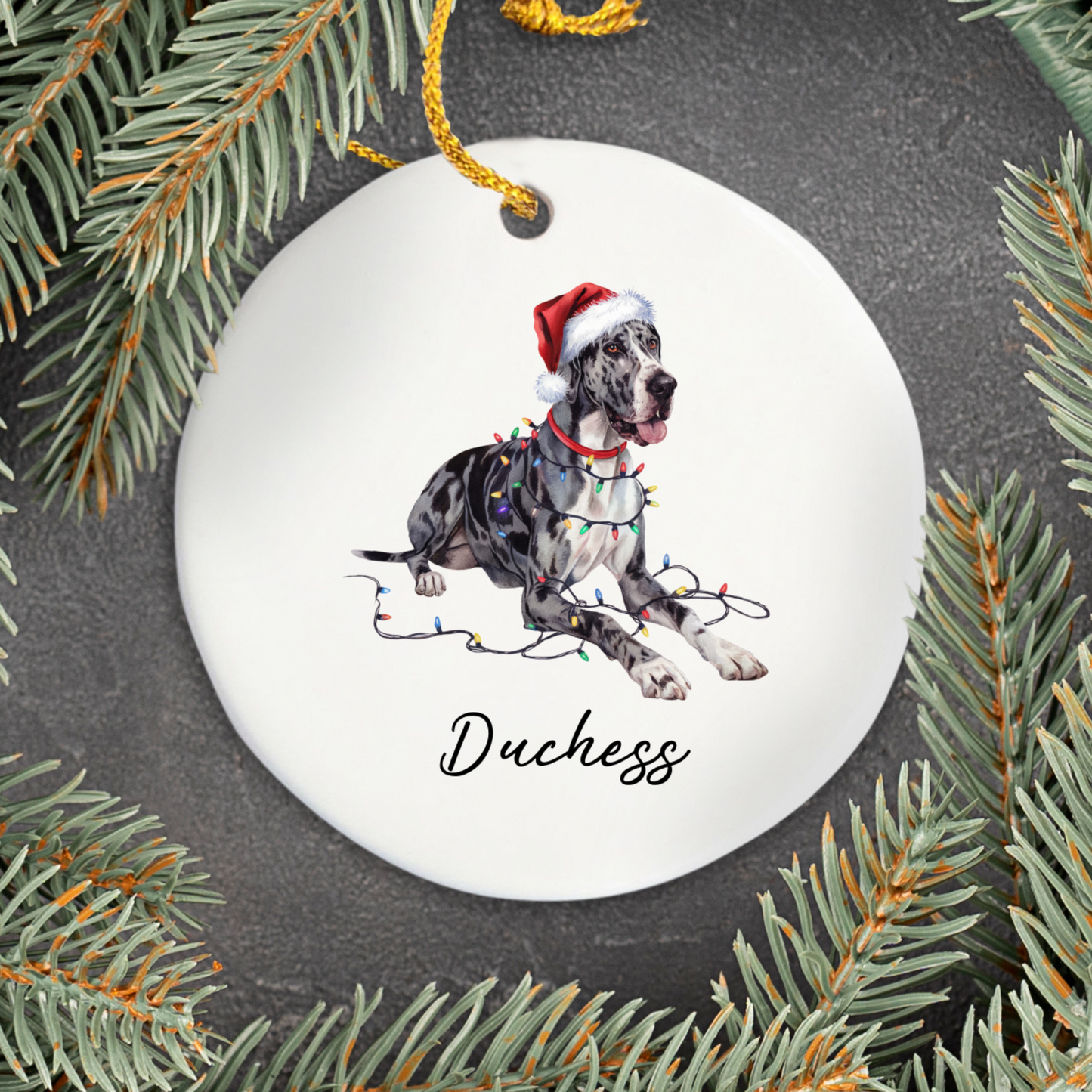 Personalized Merle Great Dane Christmas Ornament, Festive Dog Keepsake