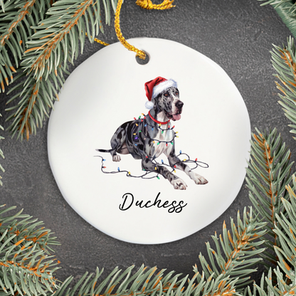 Personalized Merle Great Dane Christmas Ornament, Festive Dog Keepsake