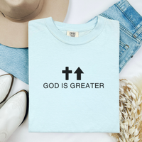 Load image into Gallery viewer, God Is Greater Shirt, Tank or Hoodie – Christian Apparel with Cross &amp; Arrow – Inspirational Faith-Based Gift for Women
