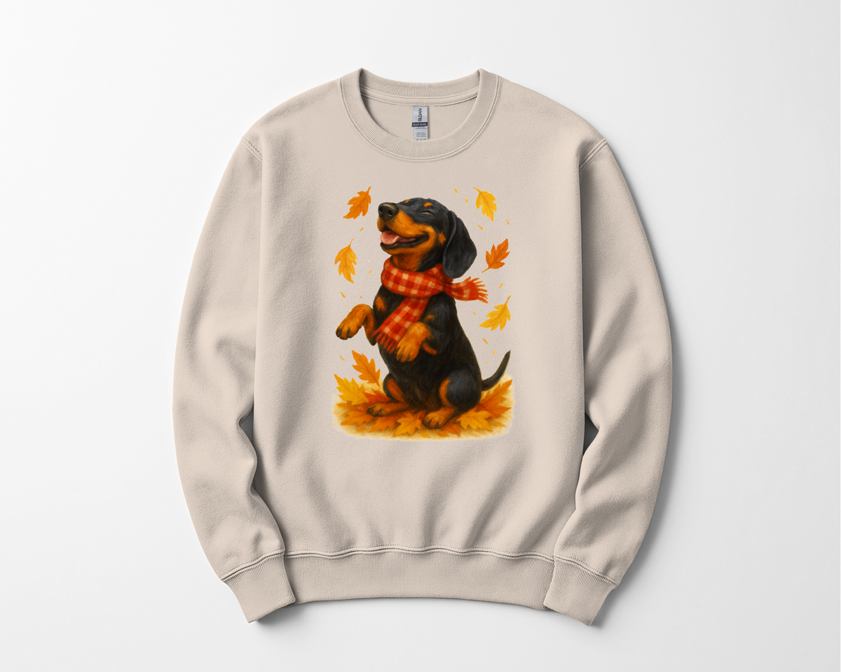 Dachshund Fall Shirt, Cute Dog Sweater, Autumn Dog Lovers Gift, Fall Sweatshirt with Dog, Cozy Fall Dog Shirt, Dog in Leaves, Gift For Dog Moms