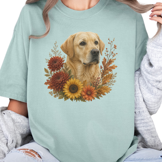Yellow Labrador Autumn Floral Shirt